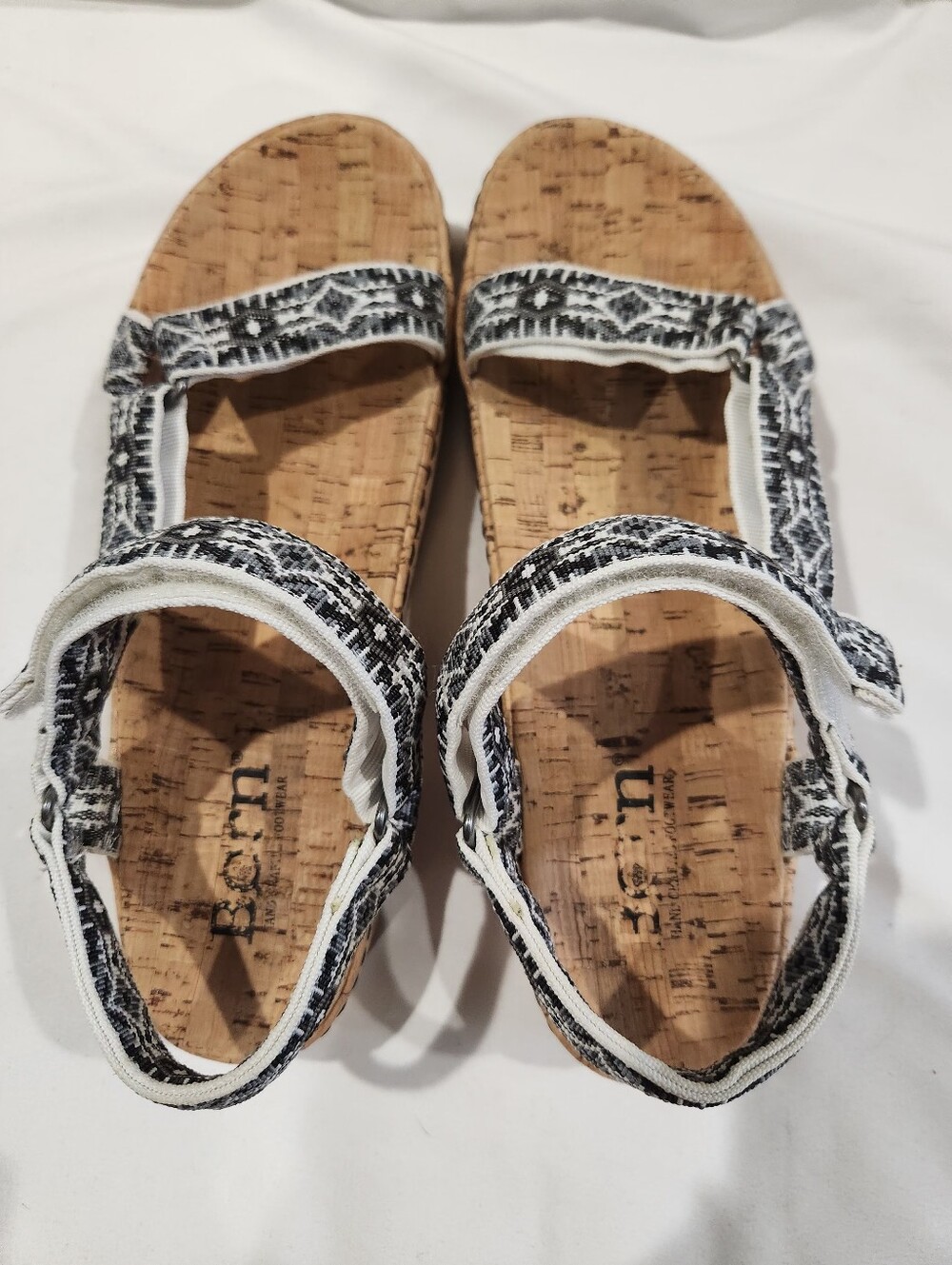 Born Sirena Sporty Black White & Cork Platform Sandals Size 10 - Picture 7 of 8